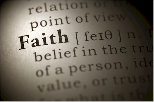 A close up of the word faith in a dictionary